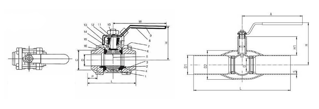 焊接球(qiú)閥結構圖 焊接(jiē)球閥結構圖